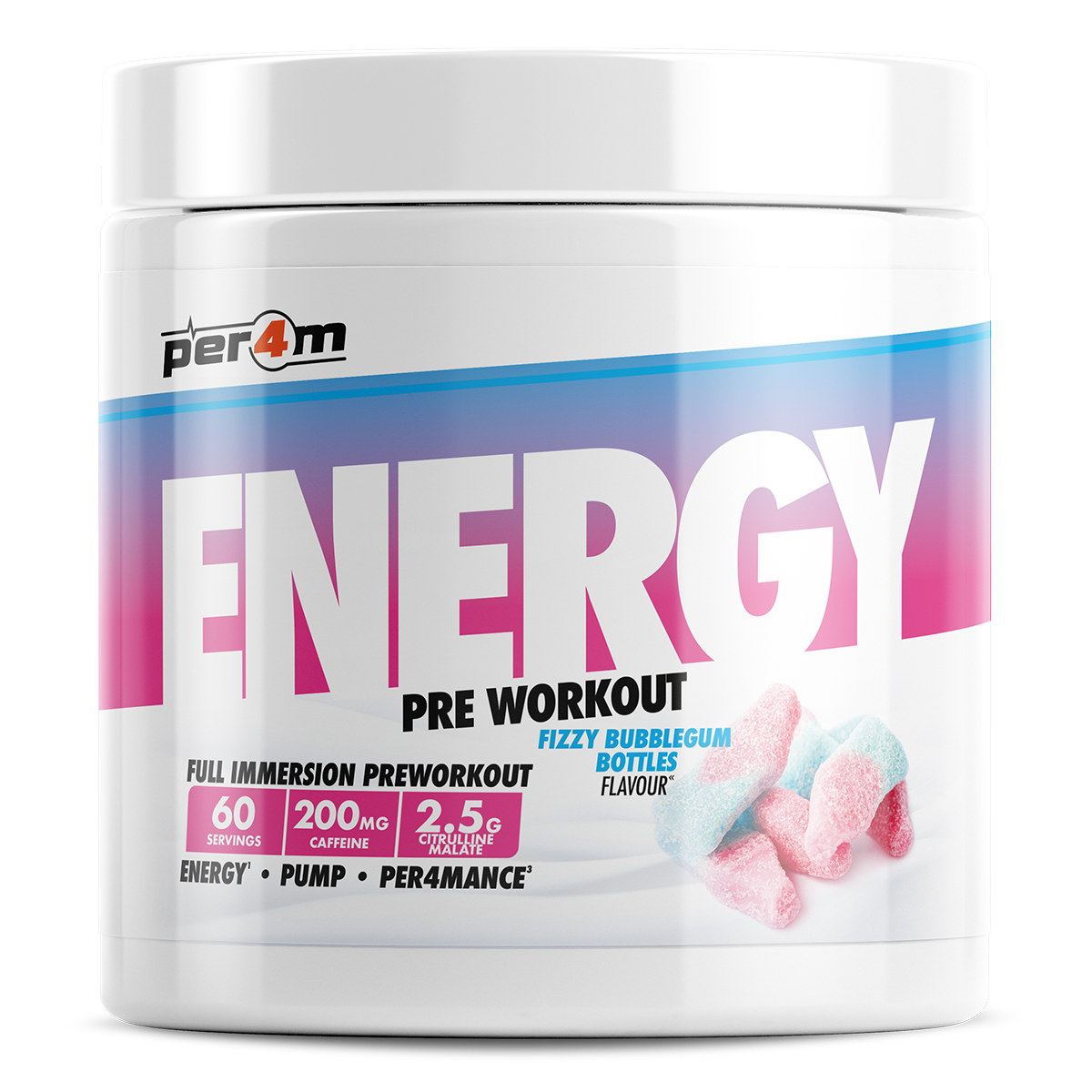 Energy Pre Workout Fizzy Bubblegum Bottles